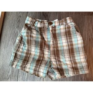 Snoopy Baby Boys Plaid Shorts Brown Blue‎ Tan Elastic Waist Casual